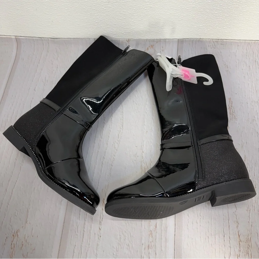The‎ Children’s Place Girls Black Patent Knee-High Boots Heart Charm NWT Size 5